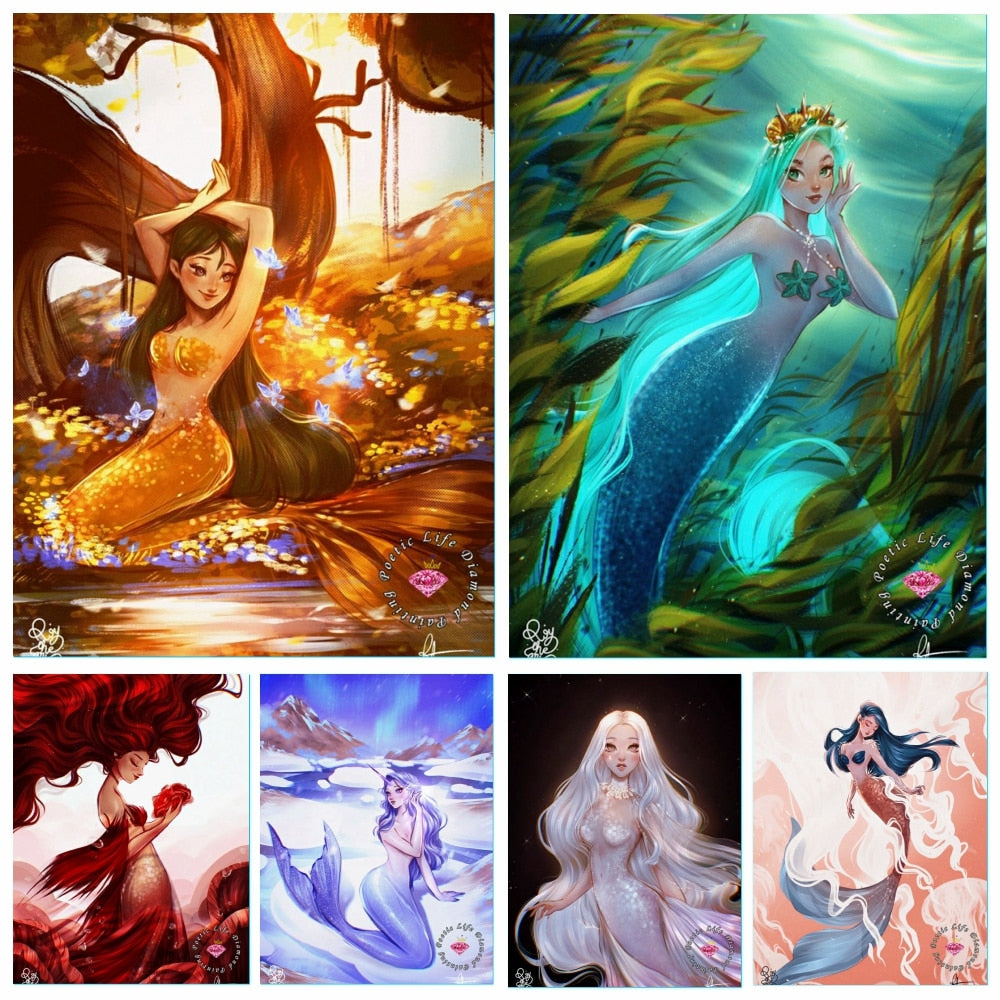 Anime Mermaid Art - Anime Diamond Painting Kit, Full Square/Round 5D  Diamonds - Cartoon Mermaids
